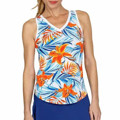 Madison Racerback Tank Mango Lillies ivory tank top