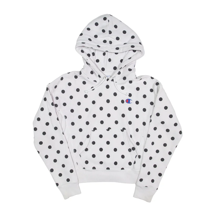 CHAMPION Reverse Weave Polka Dot Hoodie White Pullover Womens XS Chunky Knit Pullover CHAMPION Reverse Weave Polka Dot Hoodie White Pullover Womens XS Chunky Knit Pullover