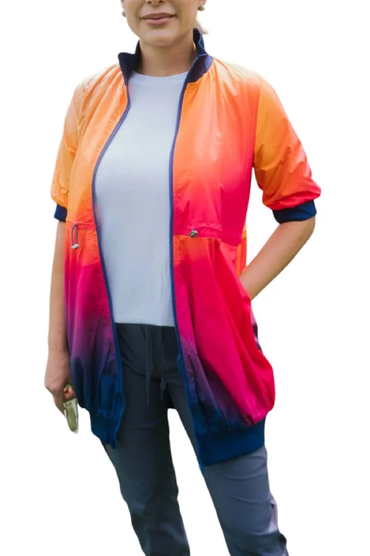 Short Sleeve Athletic Jacket In Sunset Ombre Fleece Fabric Down Fabric Feather Fabric