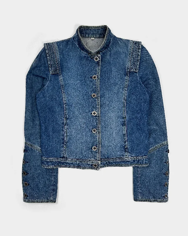 Kenzo Flower Embroidery Denim Jacket 1990's Faux Fur Fabric Real Fur Fabric Shearling Fabric