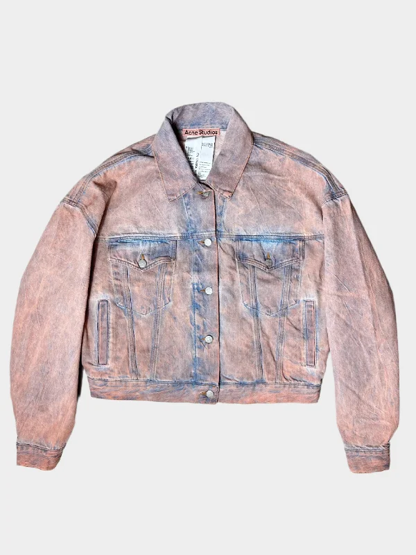 Washed Denim Jacket Front Pockets Side Pockets Patch Pockets