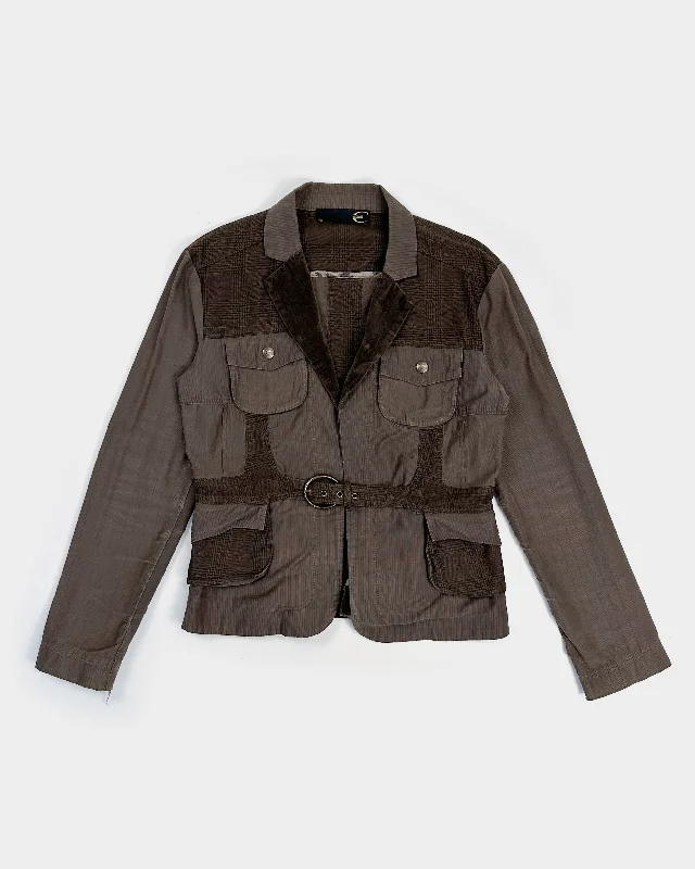 Roberto Cavalli 2-Texture Utility Jacket 1990's Belted Jacket Elasticated Jacket Padded Jacket