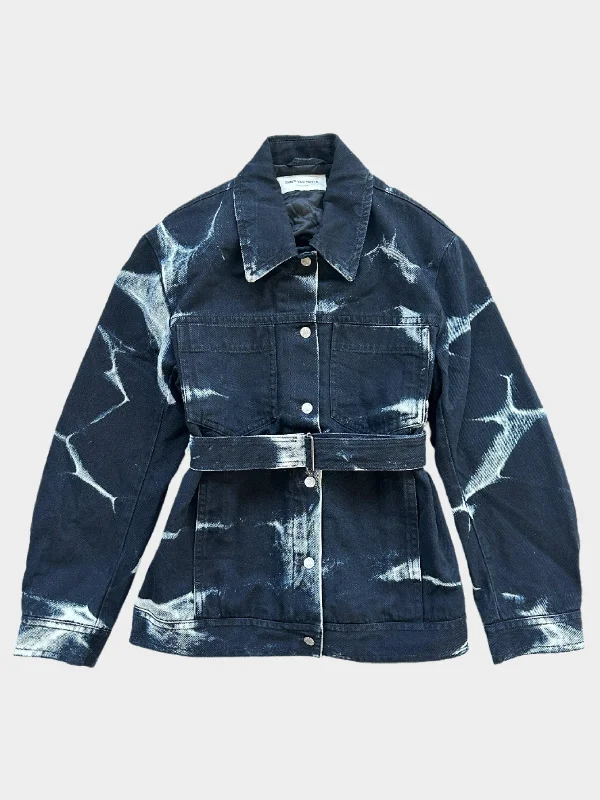 Tie-Dye Denim Jacket Zippered Front Buttoned Front Snap Front