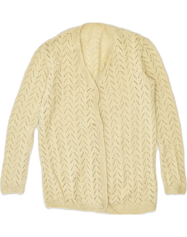 VINTAGE Womens Cardigan Sweater UK 16 Large Yellow Terry Blend Velvet Blend Canvas Blend VINTAGE Womens Cardigan Sweater UK 16 Large Yellow Terry Blend Velvet Blend Canvas Blend