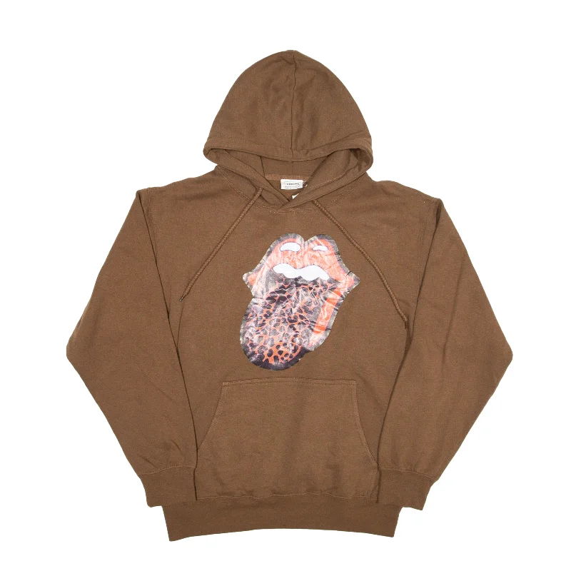 REFLEX Leopard Tongue Hoodie Brown Pullover Womens M Keyhole Neck Pullover