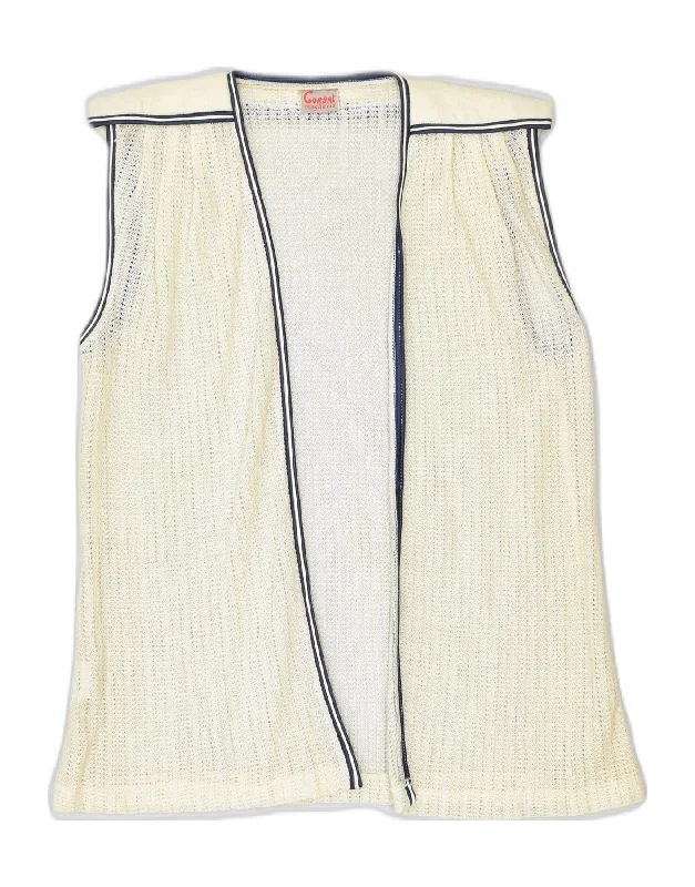 VINTAGE Womens Sleeveless Cardigan Sweater IT 44 Medium Beige Viscose Modern Contemporary chic VINTAGE Womens Sleeveless Cardigan Sweater IT 44 Medium Beige Viscose Modern Contemporary chic