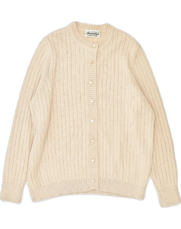 VINTAGE Womens Cardigan Sweater UK 16 Large Beige Front Pockets Side Pockets Patch Pockets VINTAGE Womens Cardigan Sweater UK 16 Large Beige Front Pockets Side Pockets Patch Pockets