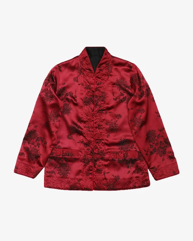 Burgundy And Black Reversible Brocade Jacket - S Fleece Jacket Down Jacket Parka