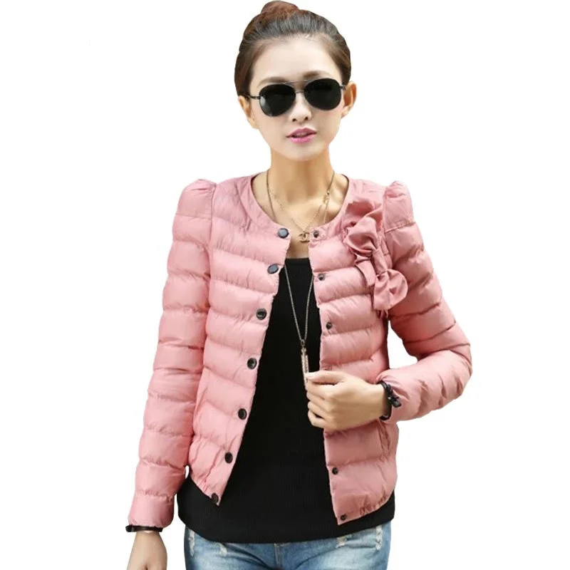 New women ZAB padded jacket to keep warm in winter, ladies fashion, decorative bow, Slim short jacket Outerwear & Padded Chenille Fabric Brocade Fabric Lace Fabric