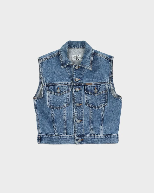 Vintage 90s Calvin Klein Sleeveless Blue Denim Jacket - M Tailored Jacket Straight Jacket A-Line Jacket Vintage 90s Calvin Klein Sleeveless Blue Denim Jacket - M Tailored Jacket Straight Jacket A-Line Jacket
