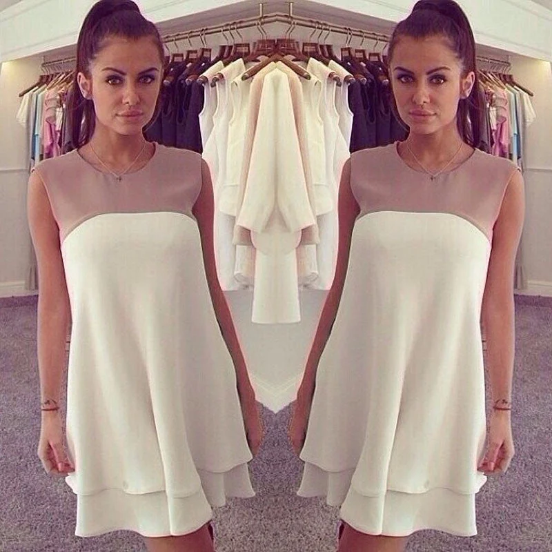 Fashion Women Chiffon Summer Casual Sleeveless Patchwork Bodycon Party Loose Dress Vestidos