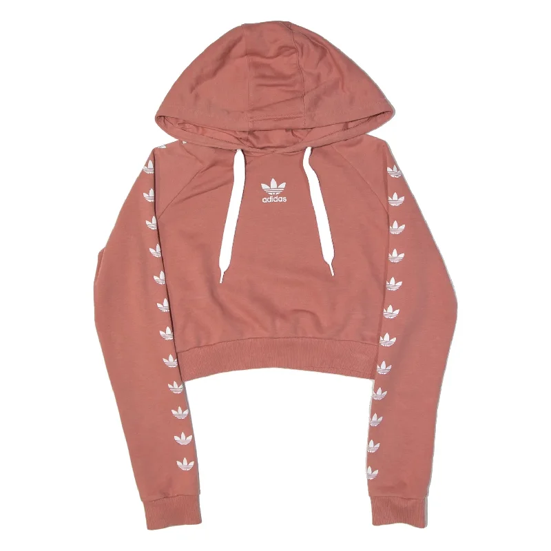 ADIDAS Cropped Hoodie Pink Pullover Womens UK 6 dolman Sleeve Top
