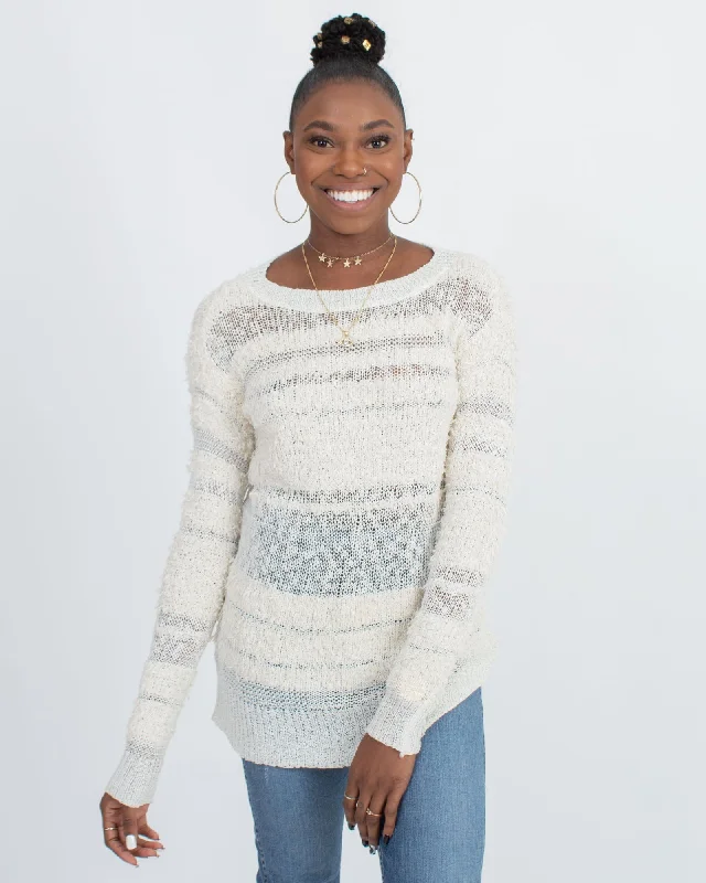 Open Knit Pullover Sweater Oblong Neck Pullover