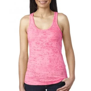 6533 Ladies' Burnout Racerback Tank - Next Level Tank Neon Pink long tank top