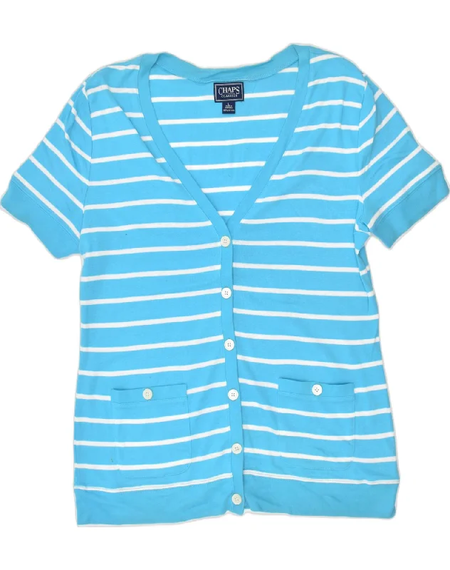 CHAPS Womens Short Sleeve Cardigan Sweater UK 16 Large Blue Striped Cotton Cardigan Knitwear Sweater CHAPS Womens Short Sleeve Cardigan Sweater UK 16 Large Blue Striped Cotton Cardigan Knitwear Sweater