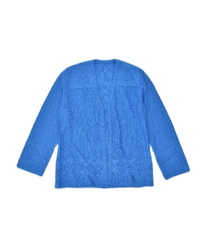 VINTAGE Womens Open Cardigan Sweater UK 12 Medium Blue Cotton Classic Soft Cozy Warm VINTAGE Womens Open Cardigan Sweater UK 12 Medium Blue Cotton Classic Soft Cozy Warm