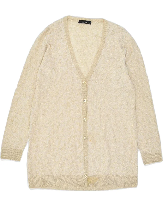 LIU JO Womens Longline Cardigan Sweater UK 10 Small Beige Elasticated Padded Insulated LIU JO Womens Longline Cardigan Sweater UK 10 Small Beige Elasticated Padded Insulated