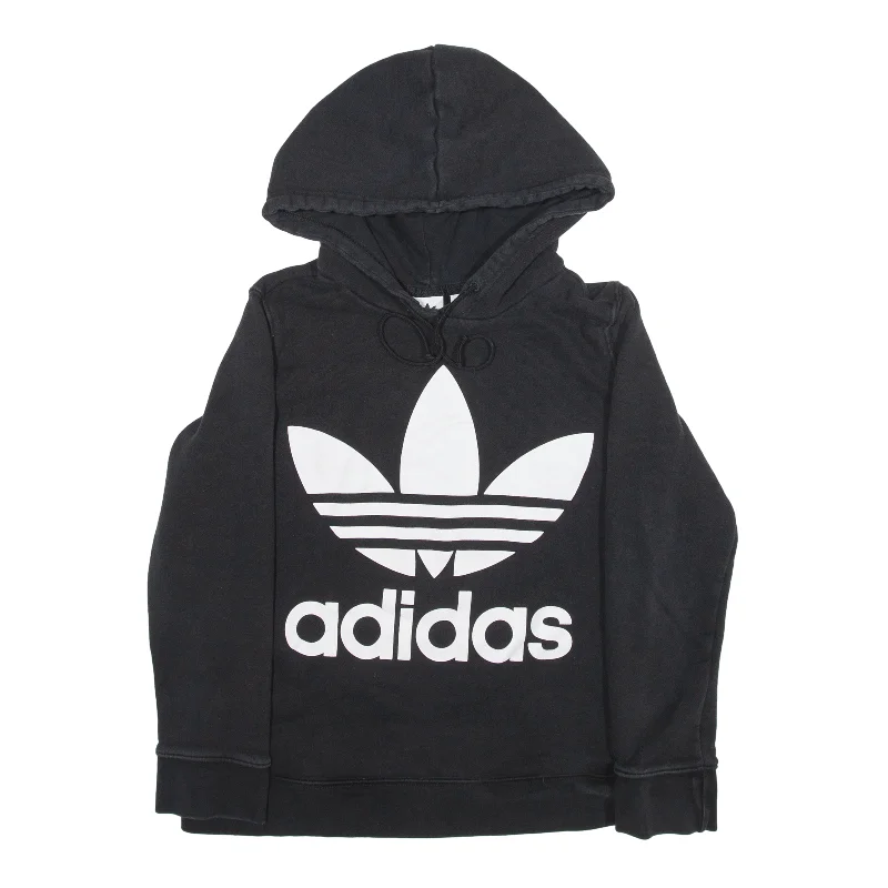 ADIDAS Hoodie Black Pullover Womens UK 14 Boat Neck Sweater