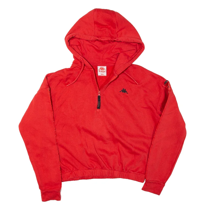 KAPPA Cropped 1/4 zip Hoodie Red Pullover Womens S Thin Wool Pullover