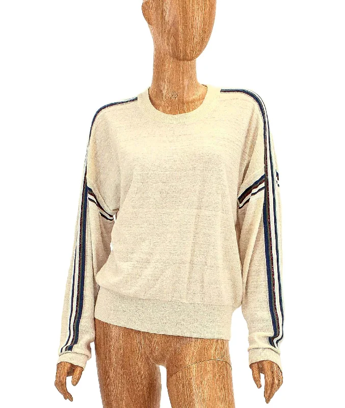 Racer Stripe Pullover Sweater Open Neck Pullover