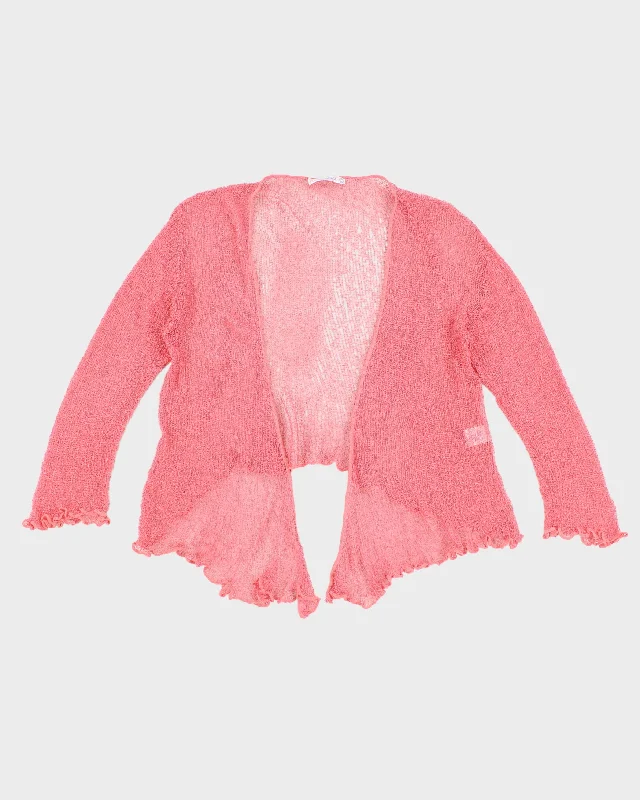 Womens Pink Balletcore Transparent Loose Knit Cardigan - S Cotton Fabric Linen Fabric Terry Fabric Womens Pink Balletcore Transparent Loose Knit Cardigan - S Cotton Fabric Linen Fabric Terry Fabric
