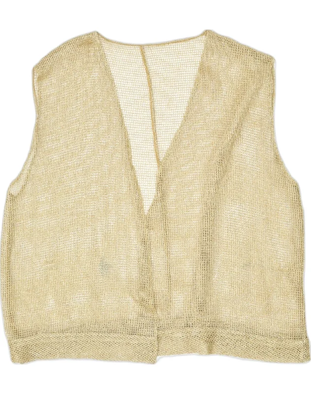 VINTAGE Womens See Through Crop Cardigan Sweater UK 22 3XL Gold Zippered Buttoned Snapped VINTAGE Womens See Through Crop Cardigan Sweater UK 22 3XL Gold Zippered Buttoned Snapped