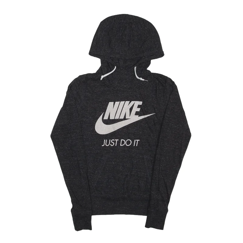 NIKE Just Do It Hoodie Grey Pullover Womens S High Neck Pullover