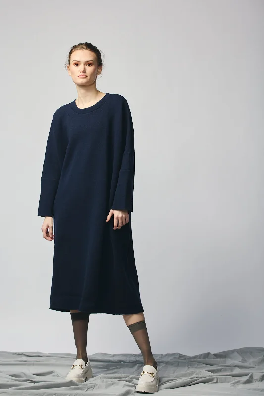 Pullover Sweatshirt Dress (Navy Wool) Hoodie with Gradient Ombre Colorful