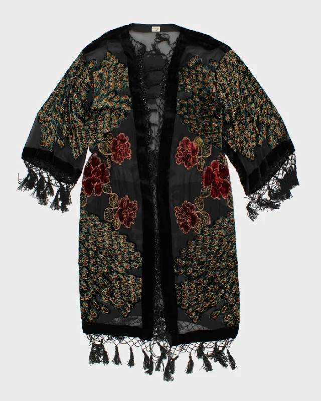 Vintage Silk And Velvet Beaded And Tasselled Open Shrug Cardigan - L Knit Fabric Woven Fabric Fleece Fabric Vintage Silk And Velvet Beaded And Tasselled Open Shrug Cardigan - L Knit Fabric Woven Fabric Fleece Fabric