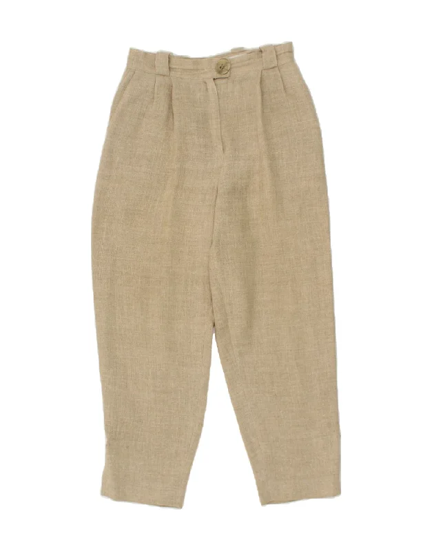 VINTAGE Womens Pegged Cropped Trousers IT 42 Medium W30 L26 Beige Trousers Ceremony Elegant VINTAGE Womens Pegged Cropped Trousers IT 42 Medium W30 L26 Beige Trousers Ceremony Elegant