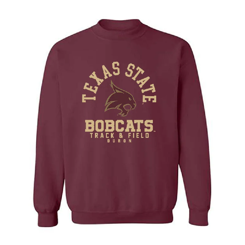 Texas State - NCAA Women's Track & Field : Melanie Duron - Classic Fashion Shersey Crewneck Sweatshirt Hoodie with Hem Lace Feminine Delicate