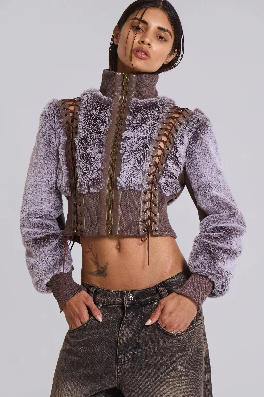 Carlotta Faux Fur Lace Up Jacket Tailored Jacket Straight Jacket A-Line Jacket