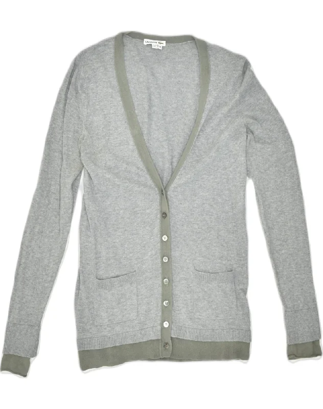 LACOSTE Womens Cardigan Sweater Size 38 Medium Grey Cotton Welt Pockets Slit Pockets Flap Pockets LACOSTE Womens Cardigan Sweater Size 38 Medium Grey Cotton Welt Pockets Slit Pockets Flap Pockets