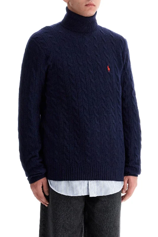 Polo Ralph Lauren High-Neck Wool And Cashmere Cable-Knit Pullover Sweater Flutter Sleeve Feminine