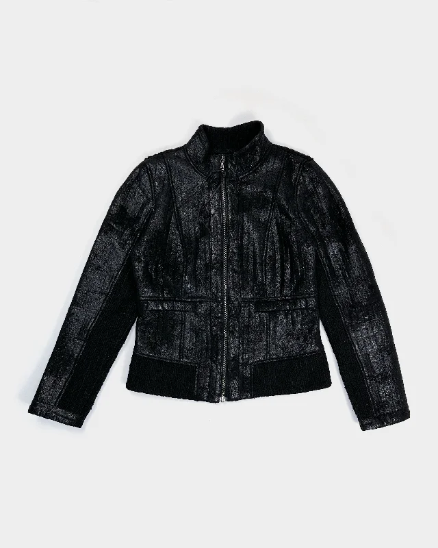 Voodoo Black Cracked Jacket 1990's Tiered Jacket Buttoned Jacket Zippered Jacket