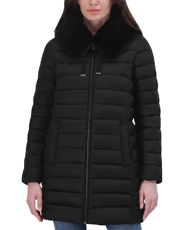 Tahari Puffer Jacket Welt Pockets Slit Pockets Flap Pockets