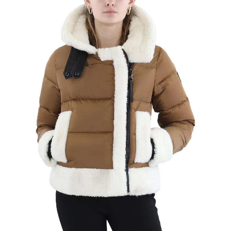 Womens Insulated Sherpa Trim Puffer Jacket Cotton Jacket Linen Jacket Terry Jacket