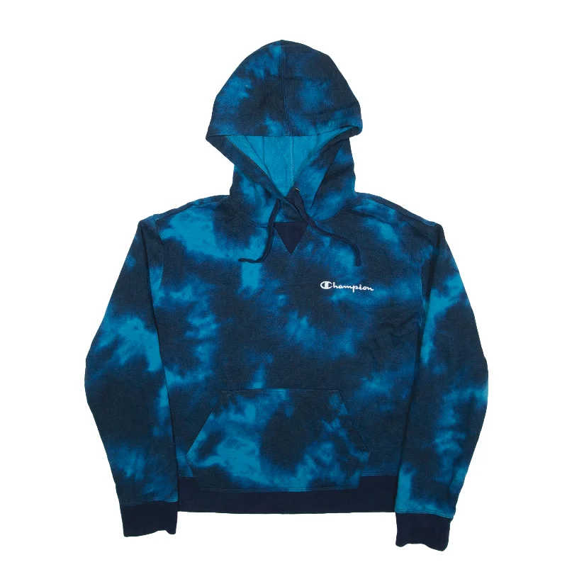 CHAMPION Tie Dye Hoodie Blue Pullover Womens M Boat Neck Sweater
