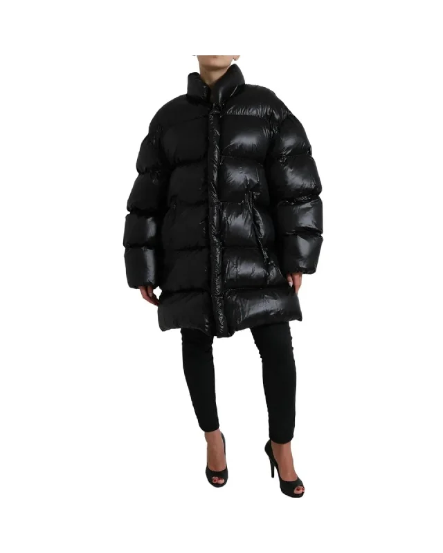 Dolce & Gabbana  Oversized Black Puffer Jacket Zip Front Button Front Snap Front