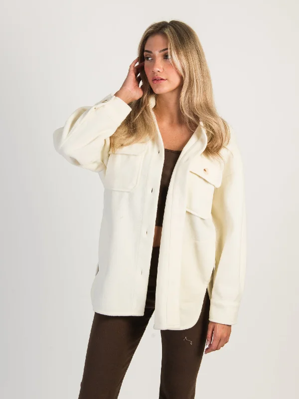 HARLOW GWEN SOLID SHIRT JACKET - CREAM Wool Jacket Cashmere Jacket Tweed Jacket