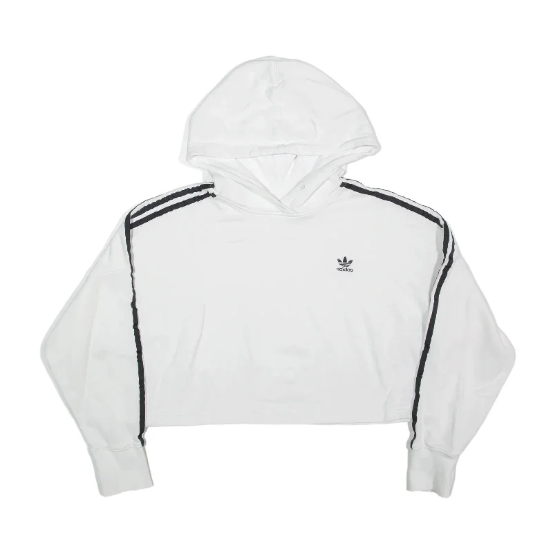 ADIDAS Crop Hoodie White Pullover Womens UK 8 Besom Neck Pullover