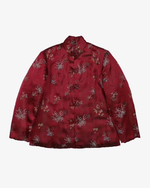 Burgundy Brocade Quilted Jacket - S Rayon Fabric Velvet Fabric Corduroy Fabric