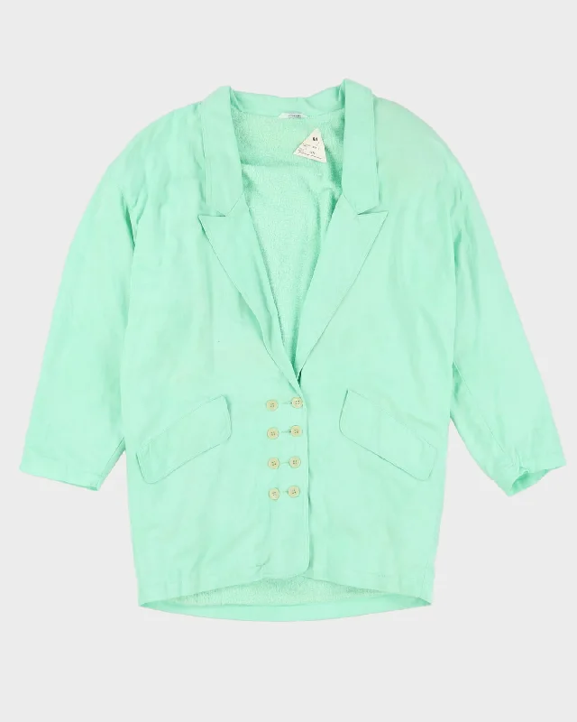1990s Mint Green 3/4 Length Jacket - M / L Ribbed Jacket Pleated Jacket Ruffled Jacket