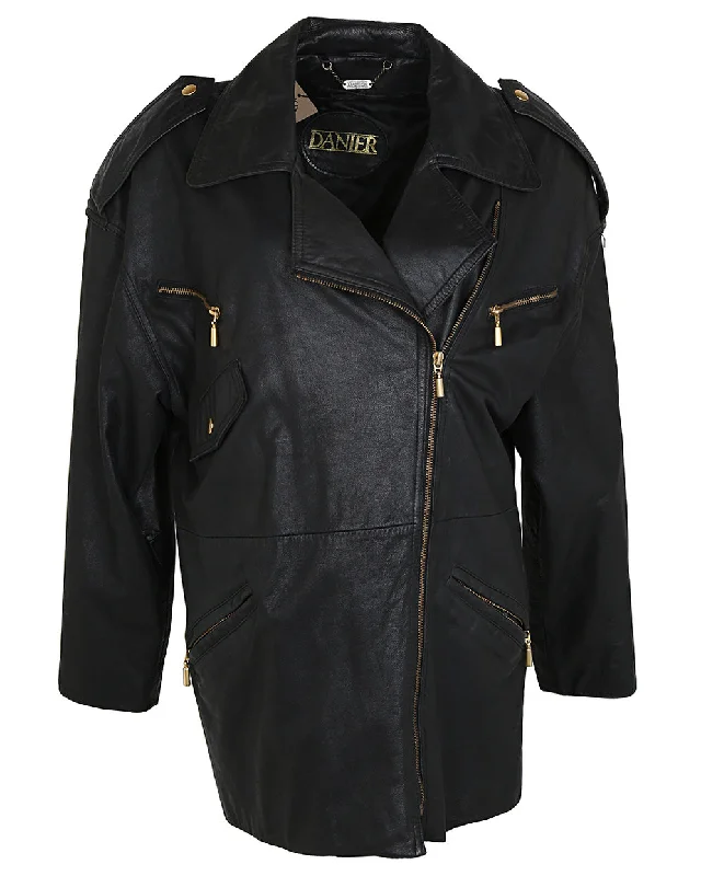 90s Danier Black Leather Biker Jacket - S Trench Coat Raincoat Waterproof Jacket