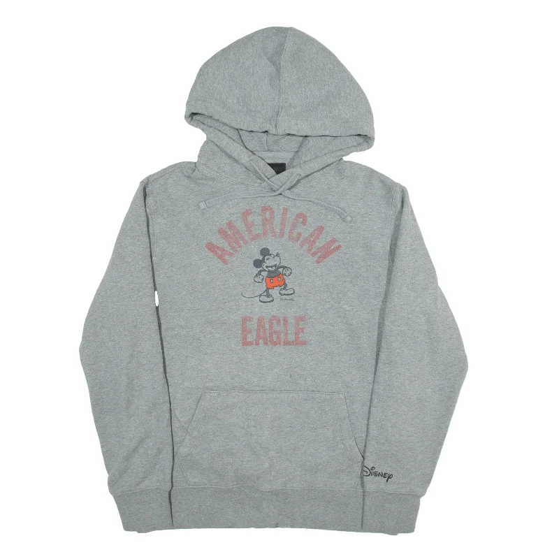 DISNEY American Eagle Mickey Mouse USA Hoodie Grey Pullover Womens M Turtleneck Warm Pullover