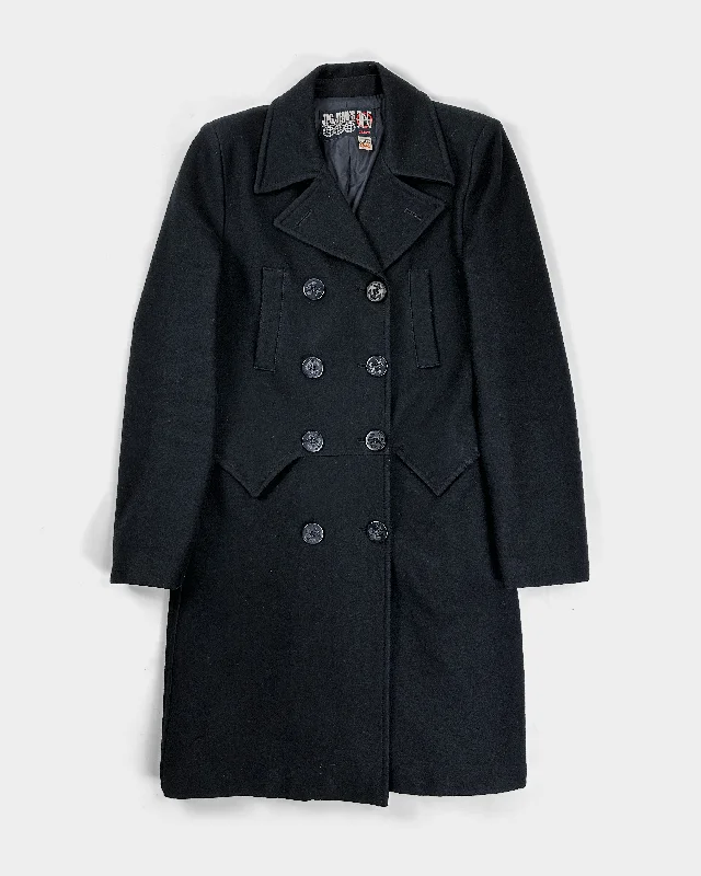 Jean Paul Gaultier Black Wool Long Coat Jacket 1990's Fleece Fabric Down Fabric Feather Fabric