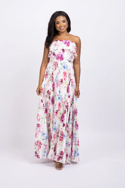 ML Monique Lhuillier Floral Satin Strapless Dress