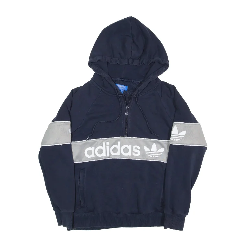 ADIDAS 1/2 Zip Hoodie Blue Pullover Womens UK 8 Cap Sleeve Casual