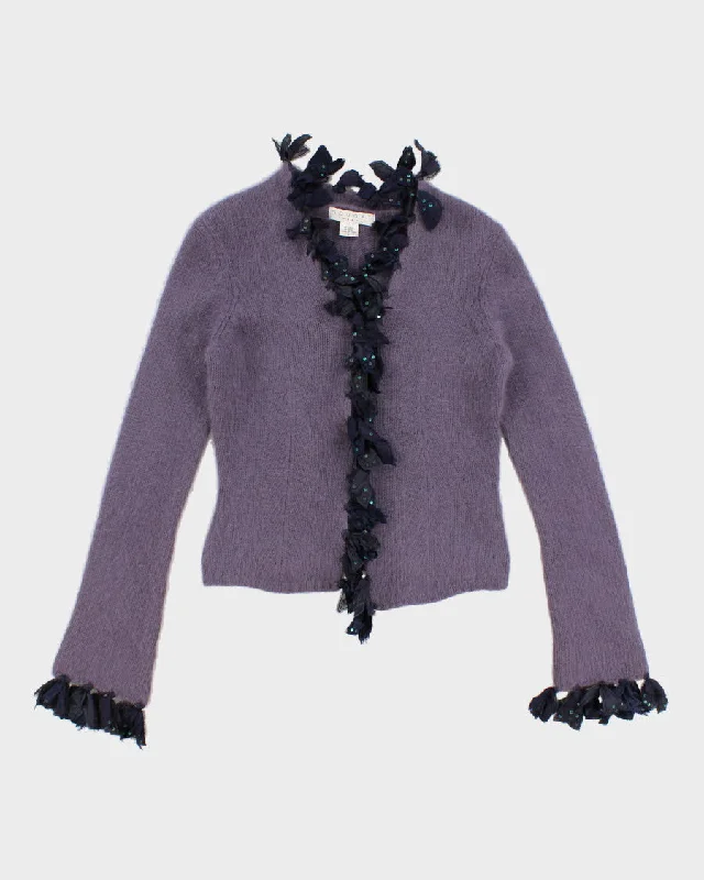 Womens Lavender Angora Lambswool Blend Cardigan - XS Notch Collar Peter Pan Collar Cowl Neck Womens Lavender Angora Lambswool Blend Cardigan - XS Notch Collar Peter Pan Collar Cowl Neck