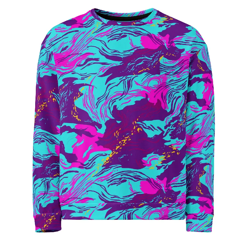 Rhodesian Syth Wave Brushstroke Crewneck Sweatshirt Hoodie with Lining Warm Insulated